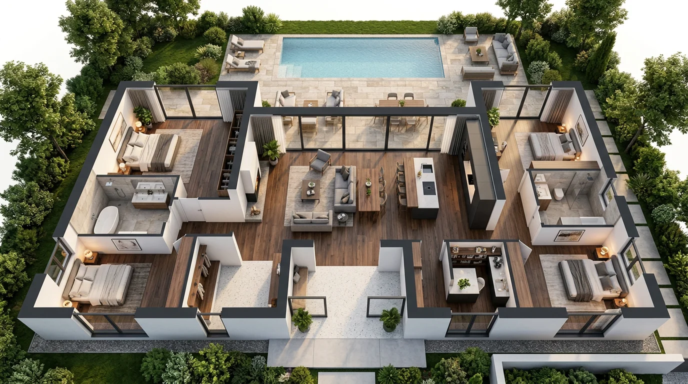 3d grundriss penthouse grosse wohnung topdown – Grundrisse in 2D/3D