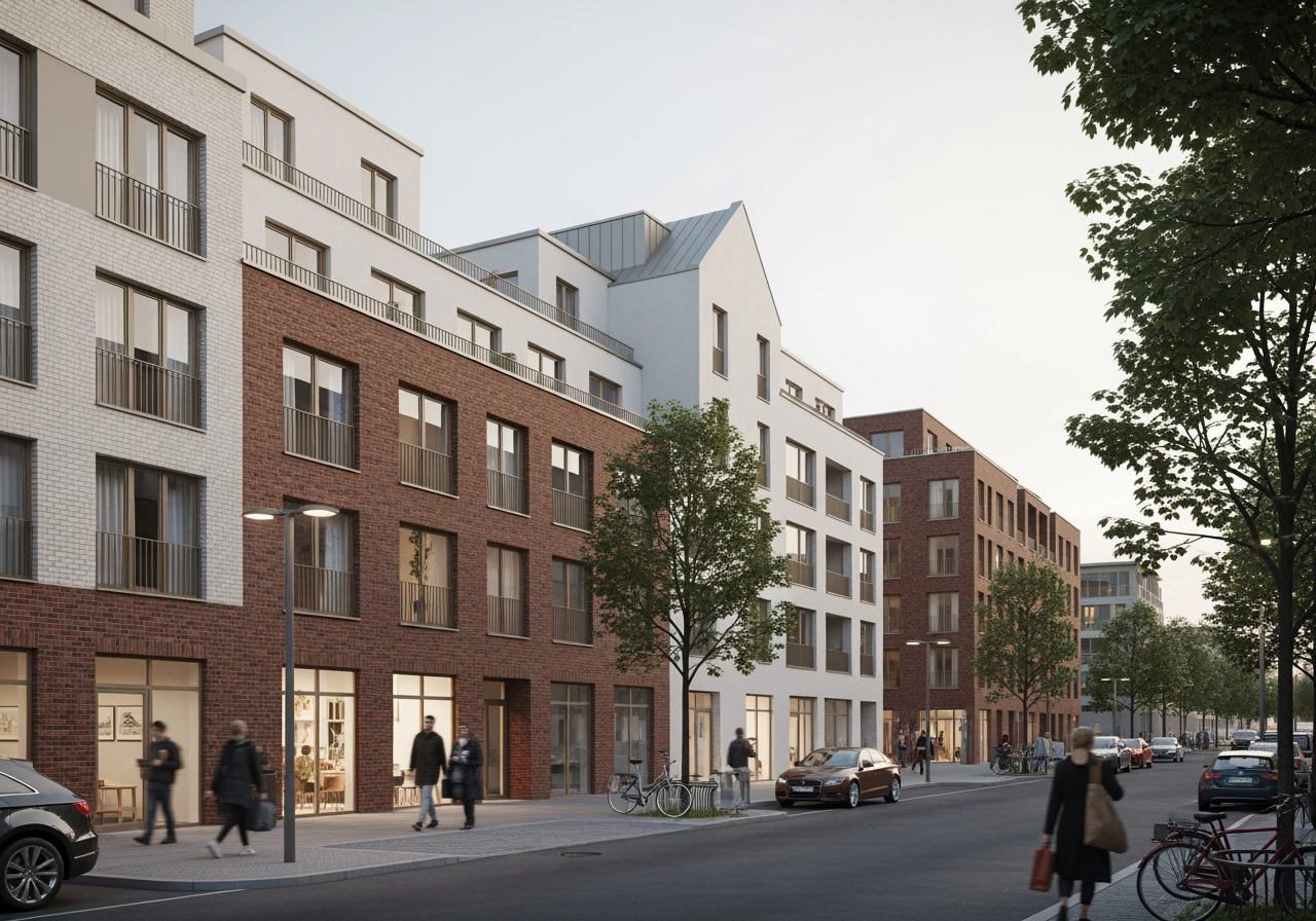 Mixed use stadtquartier gewerbe und wohnen 3d architektur – Architekturentwürfe & Wettbewerbe