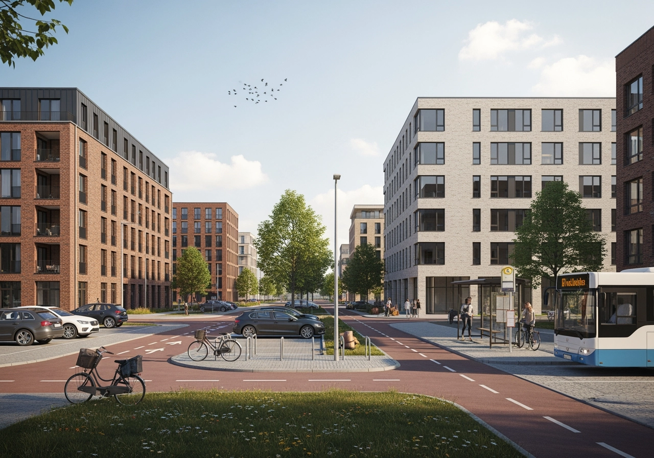 Modernes stadtquartier mobilitaet urbanes wohnen 3d visualisierung – Architekturentwürfe & Wettbewerbe