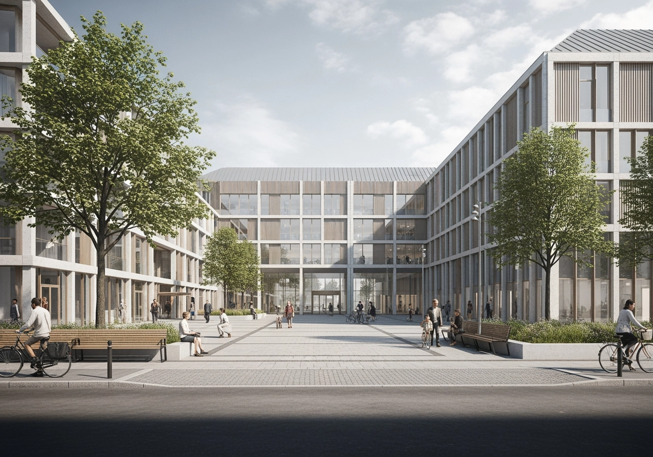 Modernes verwaltungs und oeffentliches gebaeude architekturvisualisierung – Architekturentwürfe & Wettbewerbe
