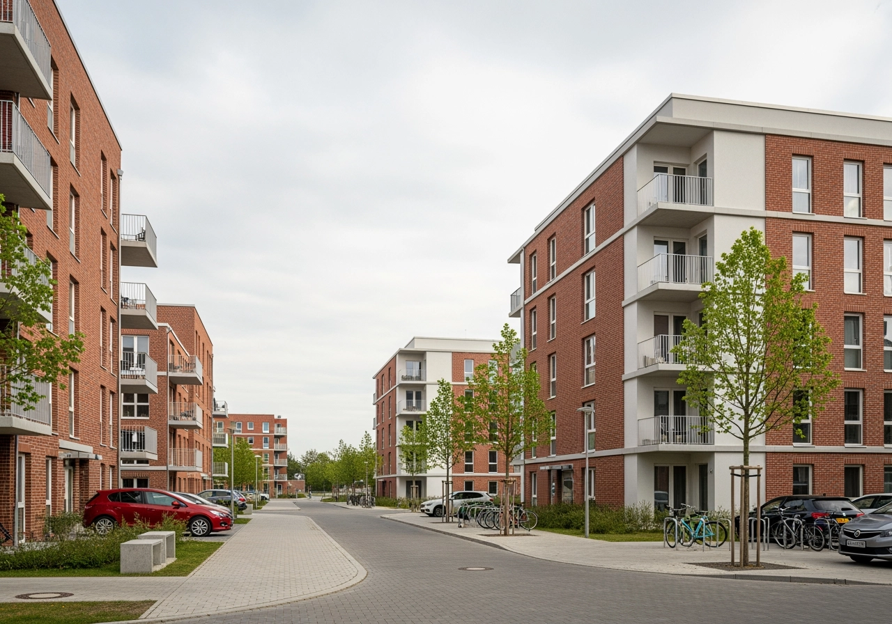 Neubau wohnquartier deutsche mehrfamilienhaeuser 3d rendering – Architekturentwürfe & Wettbewerbe