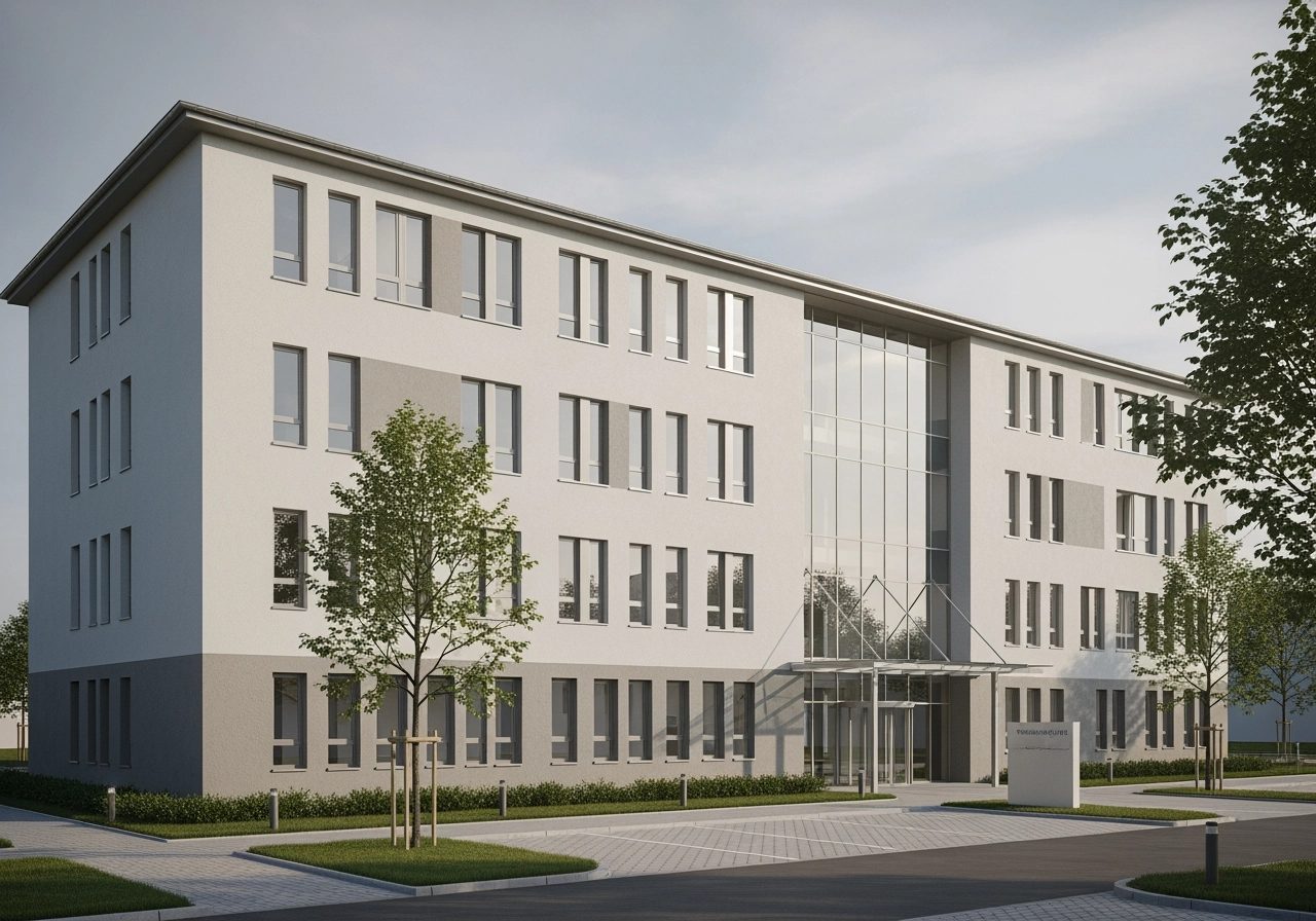 Modernes deutsches buero und verwaltungsgebaeude 3d visualisierung – Gewerbeimmobilien