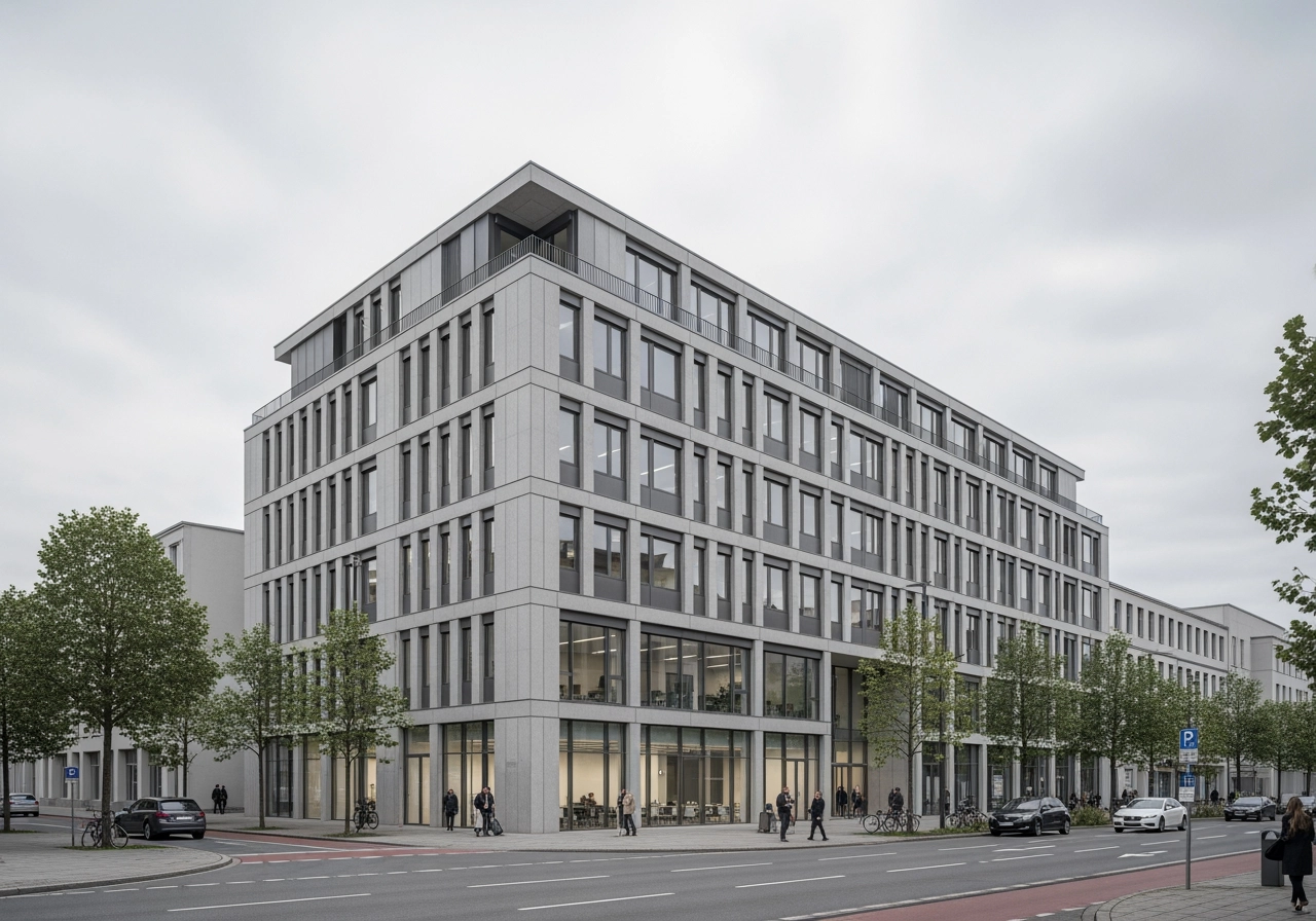 Modernes verwaltungsgebaeude deutsche architekturvisualisierung – Gewerbeimmobilien