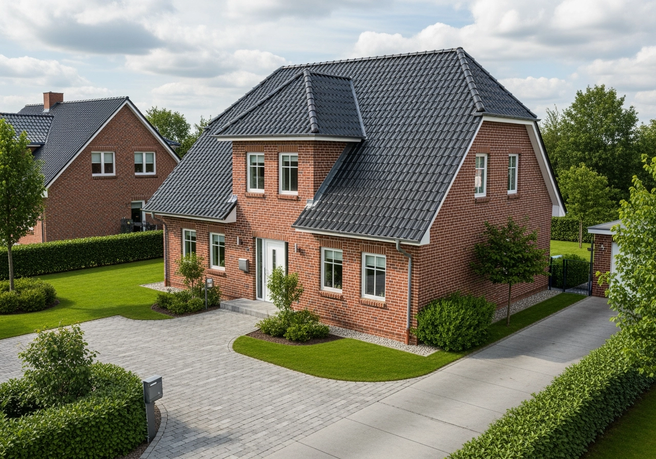 Modernes einfamilienhaus klinkerbau deutschland 3d visualisierung – Immobilienmarketing & Exposés