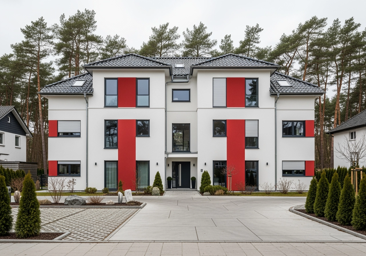 Modernes mehrfamilienhaus deutschland architektur 3d rendering – Immobilienmarketing & Exposés
