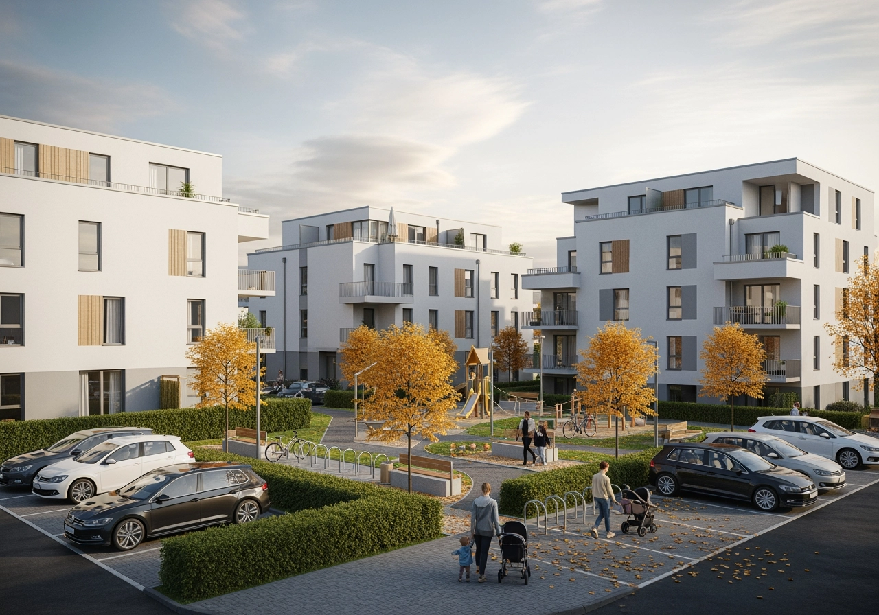 Neubau mehrfamilienhaus wohnanlage architekturvisualisierung – Neubauimmobilien