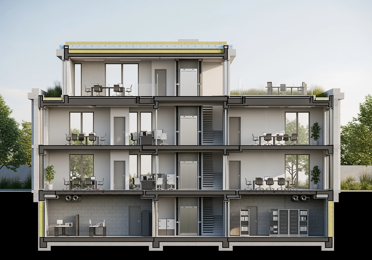 Gebaeudeschnitt einfamilienhaus mit dachgeschoss architektur – Schnittvisualisierungen