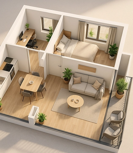 3d grundriss 2 zimmer wohnung isometrisch visualisierung – Grundrisse (2D/3D)