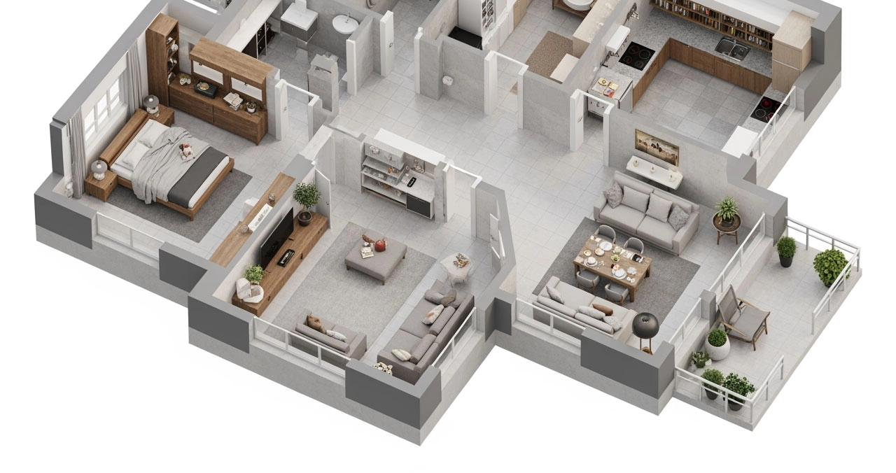 3d grundriss 3 zimmer wohnung isometrisch – Grundrisse (2D/3D)