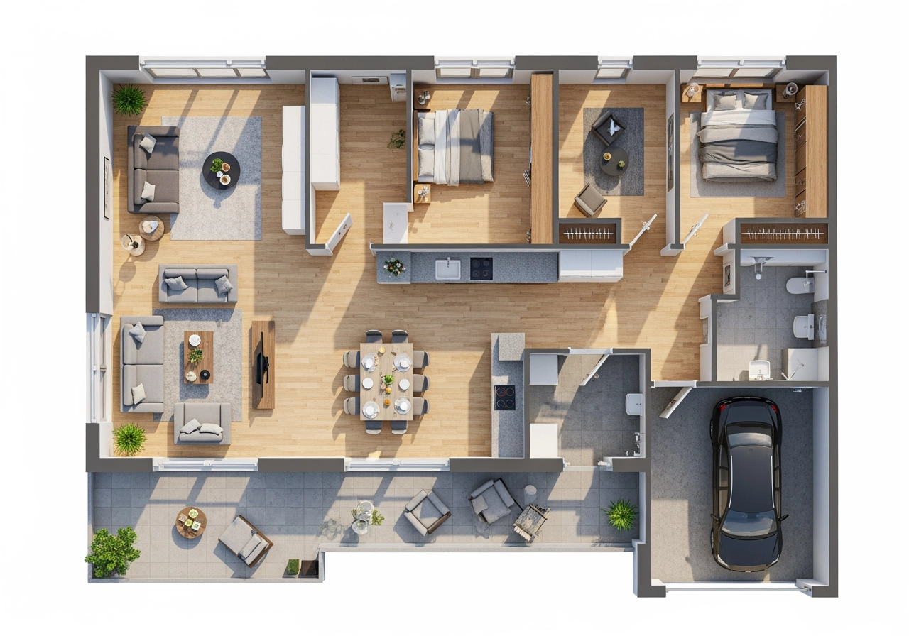 3d grundriss apartment topdown visualisierung – Grundrisse (2D/3D)
