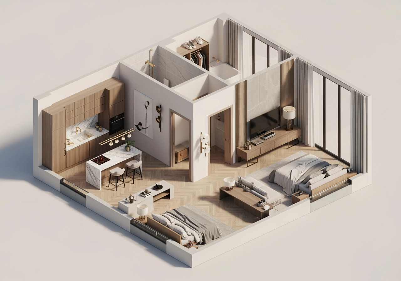 3d grundriss luxusapartment isometrisch – Grundrisse (2D/3D)