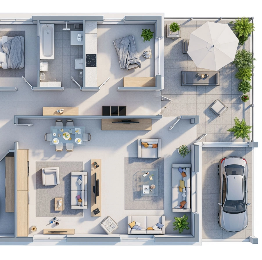 3d grundriss penthouse grosse wohnung topdown – Grundrisse (2D/3D)