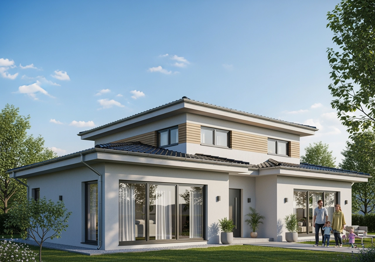 Modern singlestory family house germanstyle bungal – Titelbilder & Key Visuals