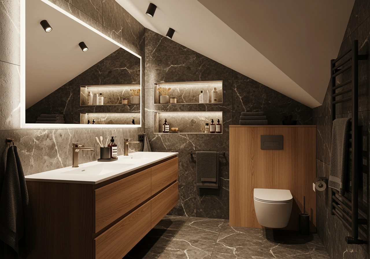 Modernes badezimmer dachschraege 3d visualisierung – Bad- & Wellnessräume