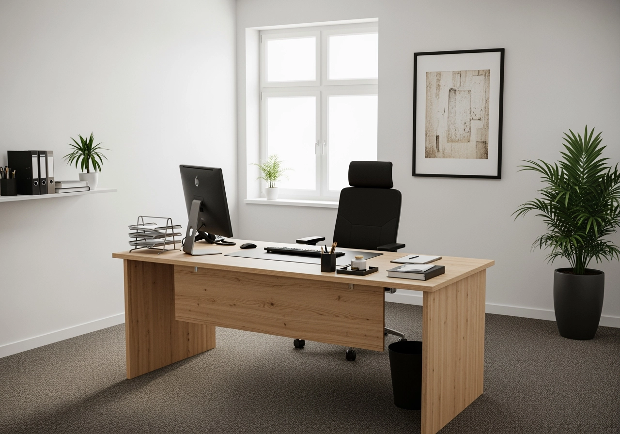 Einzelbuero klassischer arbeitsplatz 3d visualisierung – Büro- & Arbeitswelten