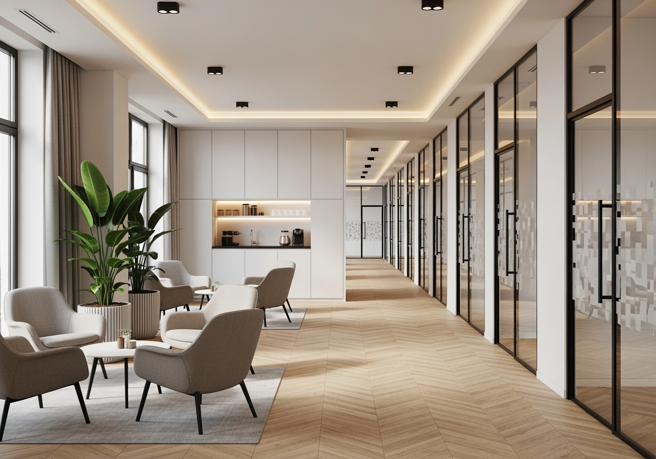 Modernes buero mit meetingraeumen arbeitswelt visualisierung – Büro- & Arbeitswelten