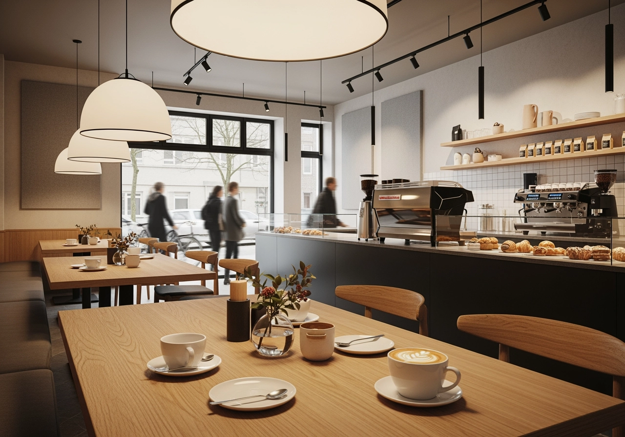 Modernes cafe interior visualisierung – Hotel- & Gastronomiebereiche