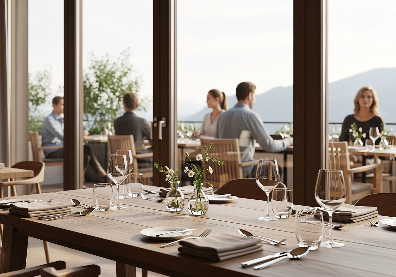 Restaurant mit seeblick gastronomie 3d visualisierung – Hotel- & Gastronomiebereiche