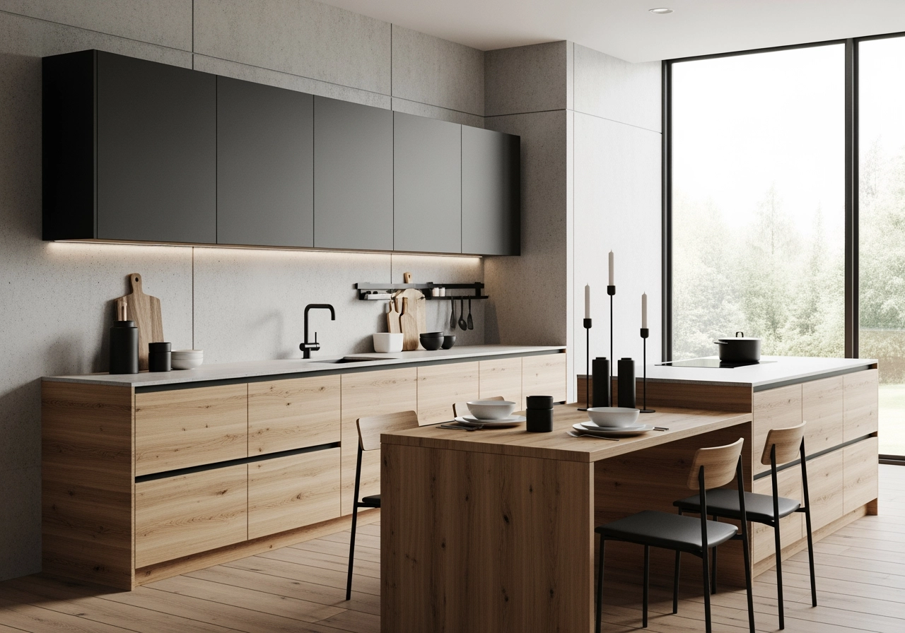 Minimalistische holz kueche modern 3d visualisierung – Küchen