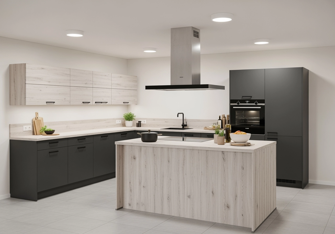 Moderne kueche mit kochinsel 3d rendering – Küchen