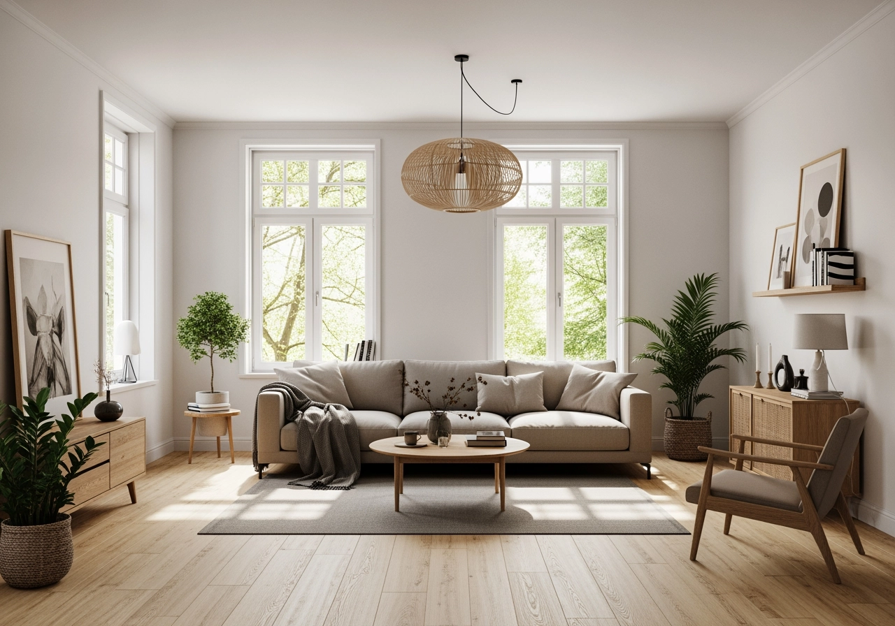 Skandinavisches wohnzimmer minimalistisch 3d visualisierung – Wohnräume & Musterwohnungen