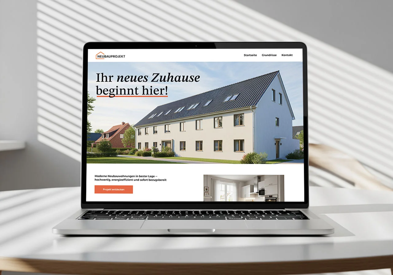 Microsite neubauprojekt etagenwohnungen laptop mockup – Microsites / Projektwebseiten