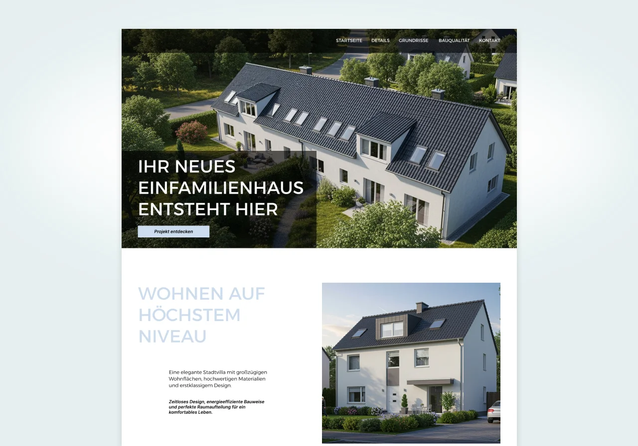 Projektwebseite einfamilienhaus neubau landingpage – Microsites / Projektwebseiten