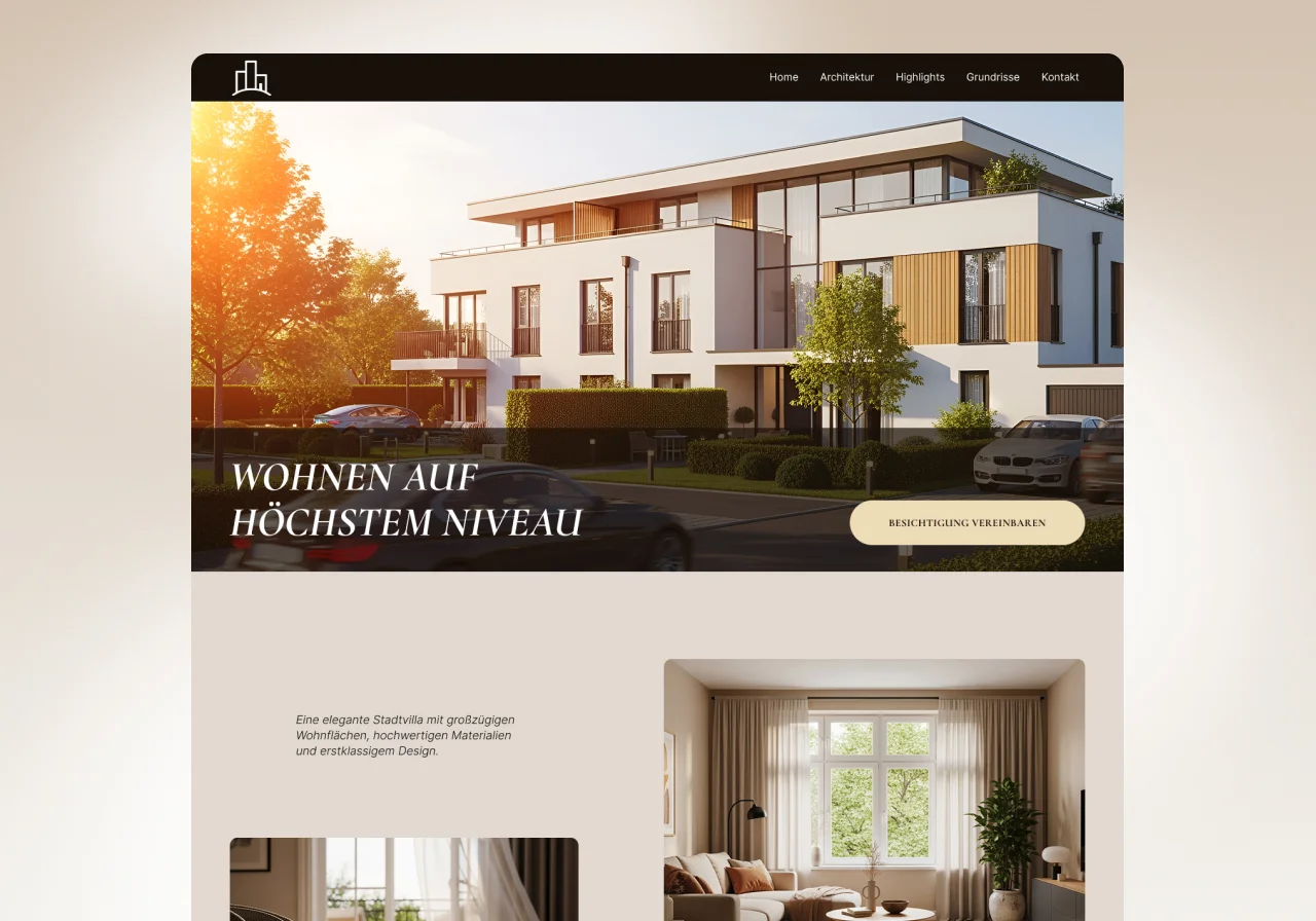 Immobilien expose projektwebsite desktop mockup – Landingpages